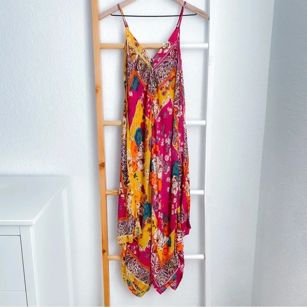 Anthropologie Daria Handkerchief Sleep Midi Dress Multi Floral Asymmetrical XS/S